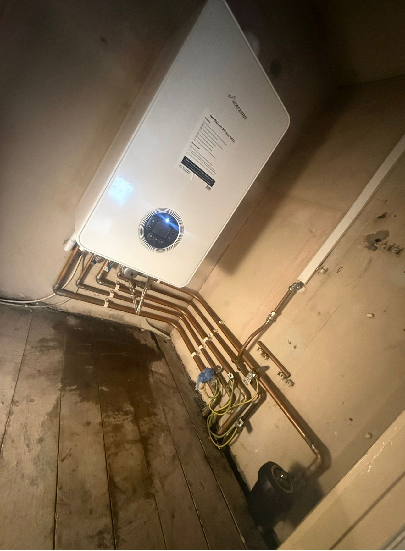 Worcester Bosch boiler with copper pipework detail