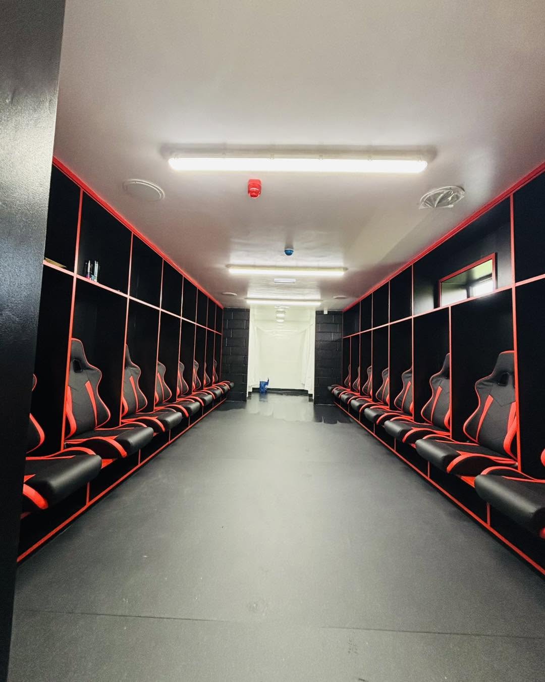 Afan United changing room with lockers and seating
